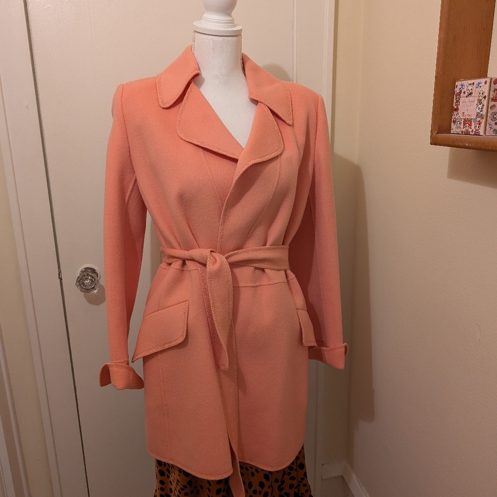 Ellen Tracy Coral Wool Blend Tie Coat Size S